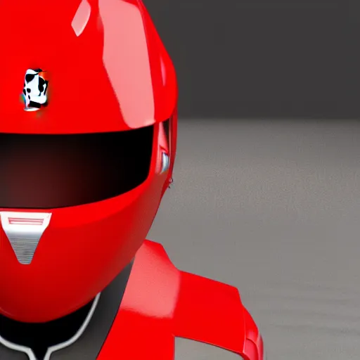 Prompt: Tokusatsu character based on Ferrari, red mechanical skinny body, chest plate with Ferrari logo, stylized motorcycle helmet, unreal engine, 3D model