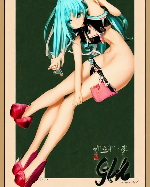 Image similar to Hatsune Miku pin-up poster by Gil Elvgren