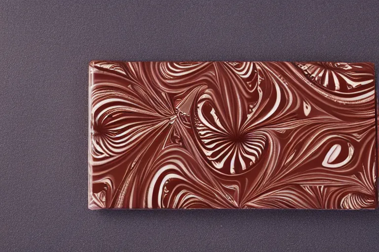 Prompt: product photo of a fractal pattern chocolate bar, DSLR, 4k, studio lighting, ultra high quality