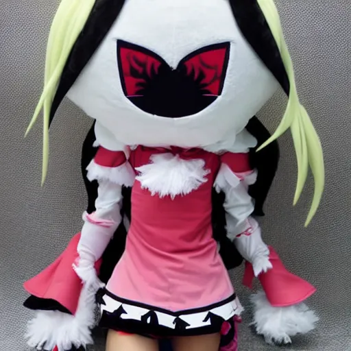 Image similar to cute fumo plush of the mysterious girl who wears a possessed tribal mask, anime girl villain