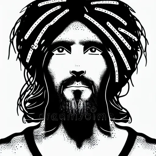 Image similar to jesus christ as a rave party dj, neon lights, detailed illustration, perfect face, 8 k