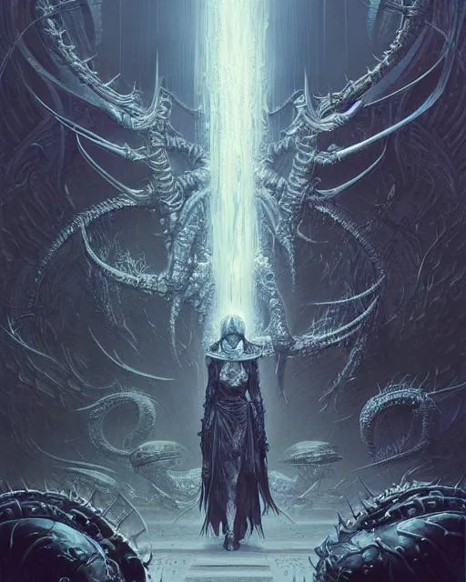 Prompt: The last enemy that shall be destroyed is death, artwork by artgerm, scifi, D&D, extraordinary phenomenon, fantasy, intricately detailed, elegant, digital painting, smooth, sharp focus, art by Greg Rutkowski, art by Ruth Asawa, art by Ted Nasmith, art by H.R. Giger