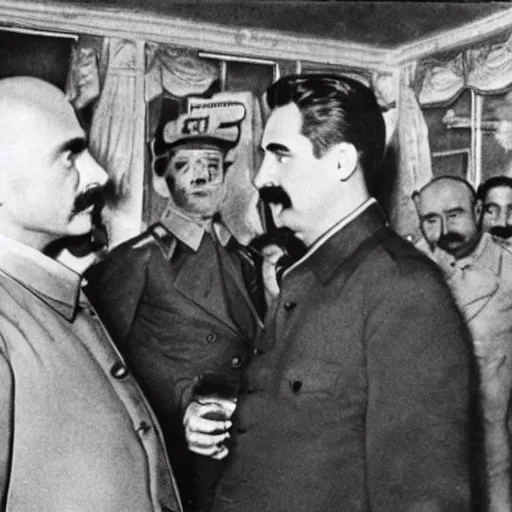 Prompt: Gay-Stalin and Gay-Lenin in gay bar, Very Highly Detailed Realistic colourfull photography