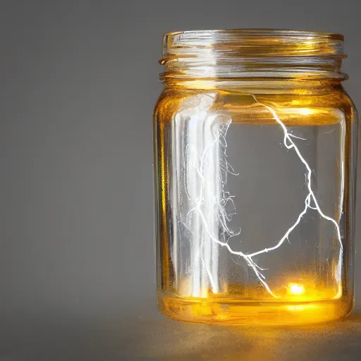 Prompt: lightning in a jar,close-up,highly detailed,lots of detail,realistic,real photograph,professional photograph,,professional lighting,3 point lighting,8k