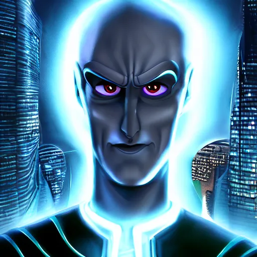 Prompt: megamind evil supervillain taking over a metropolis digital painting 4 k hd