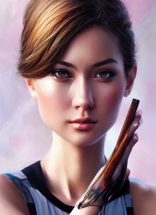 Image similar to photo of a gorgeous young woman in the style of stefan kostic, realistic, half body shot, sharp focus, 8 k high definition, insanely detailed, intricate, elegant, art by stanley lau and artgerm