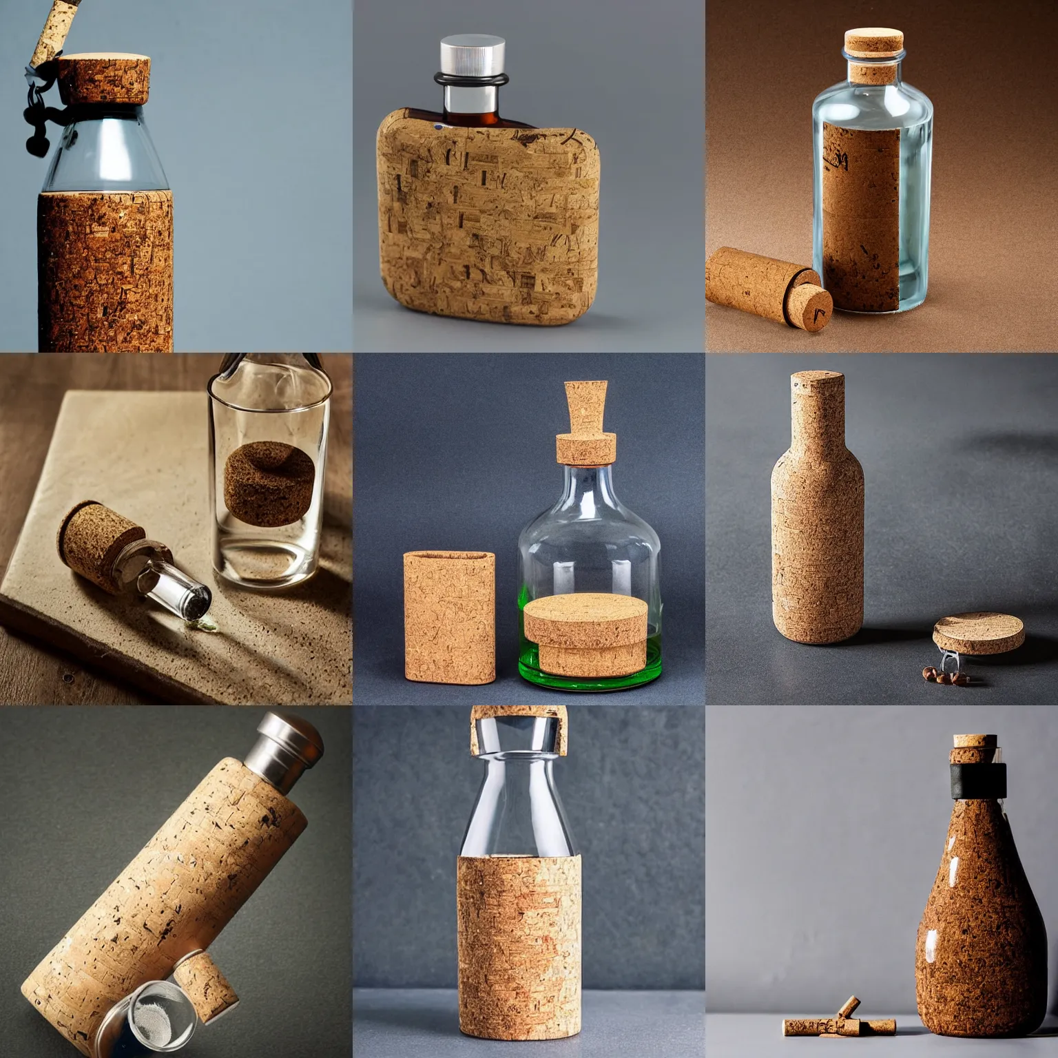 Prompt: a photo of a glass flask with cork. the flask is filled with liquid Roquefort