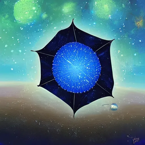 Image similar to giant umbrella in space, blocking the sun, digital art painting