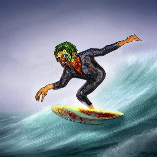 Prompt: Surfing Zombie, Digital Art