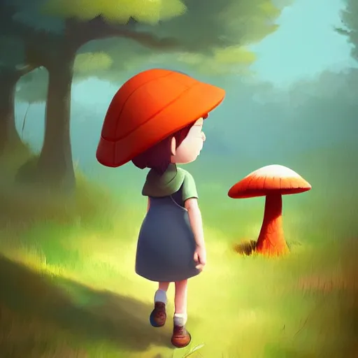 Prompt: goro fujita ilustration a young girl walking in the woods collecting mushrooms, characterized by samantha mash, character art, sharp focus, highly detailed, artstation