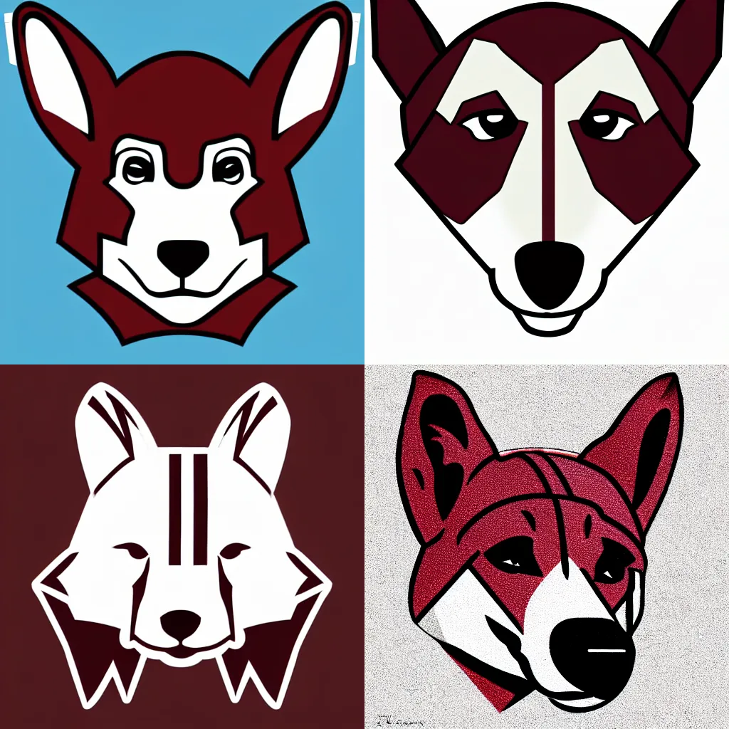 Prompt: A dingo mascot, maroon and white, NFL, simple line art, no text