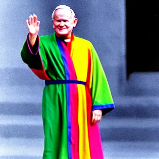 Image similar to John Paul II wearing an lgbt colored robe
