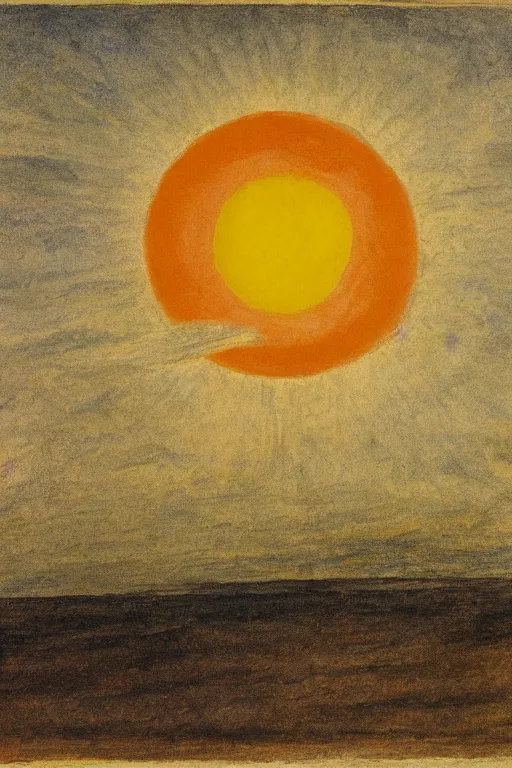 Prompt: painting of a plain landscape with large red sun at the top in the style of william blake