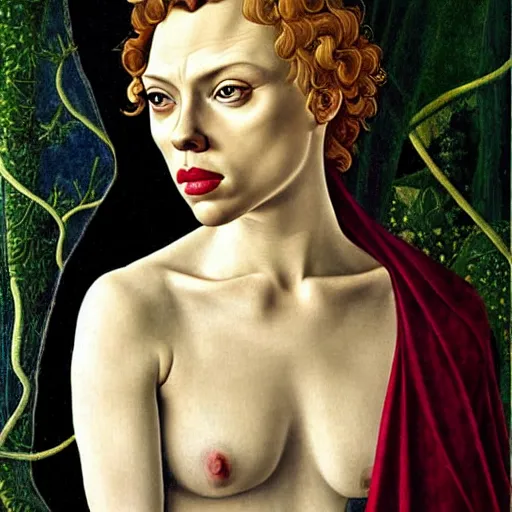 Prompt: scarlett johansson as gollum, elegant portrait by sandro botticelli, detailed, symmetrical, intricate