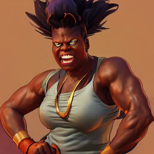 Image similar to leslie jones as dhalsim street fighter, 4 k, ultra realistic, detailed focused art by artgerm and greg rutkowski and alphonse mucha