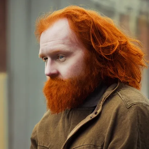 Image similar to photograph of a ginger male, middle aged balding superhero