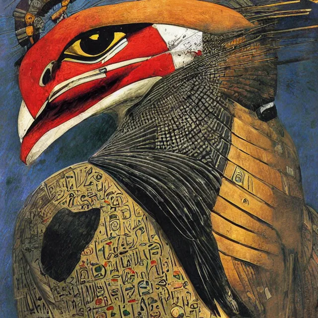 Image similar to expresionistic painting of Horus the falcon headed egyptian god, by Enki Bilal, by Dave McKean