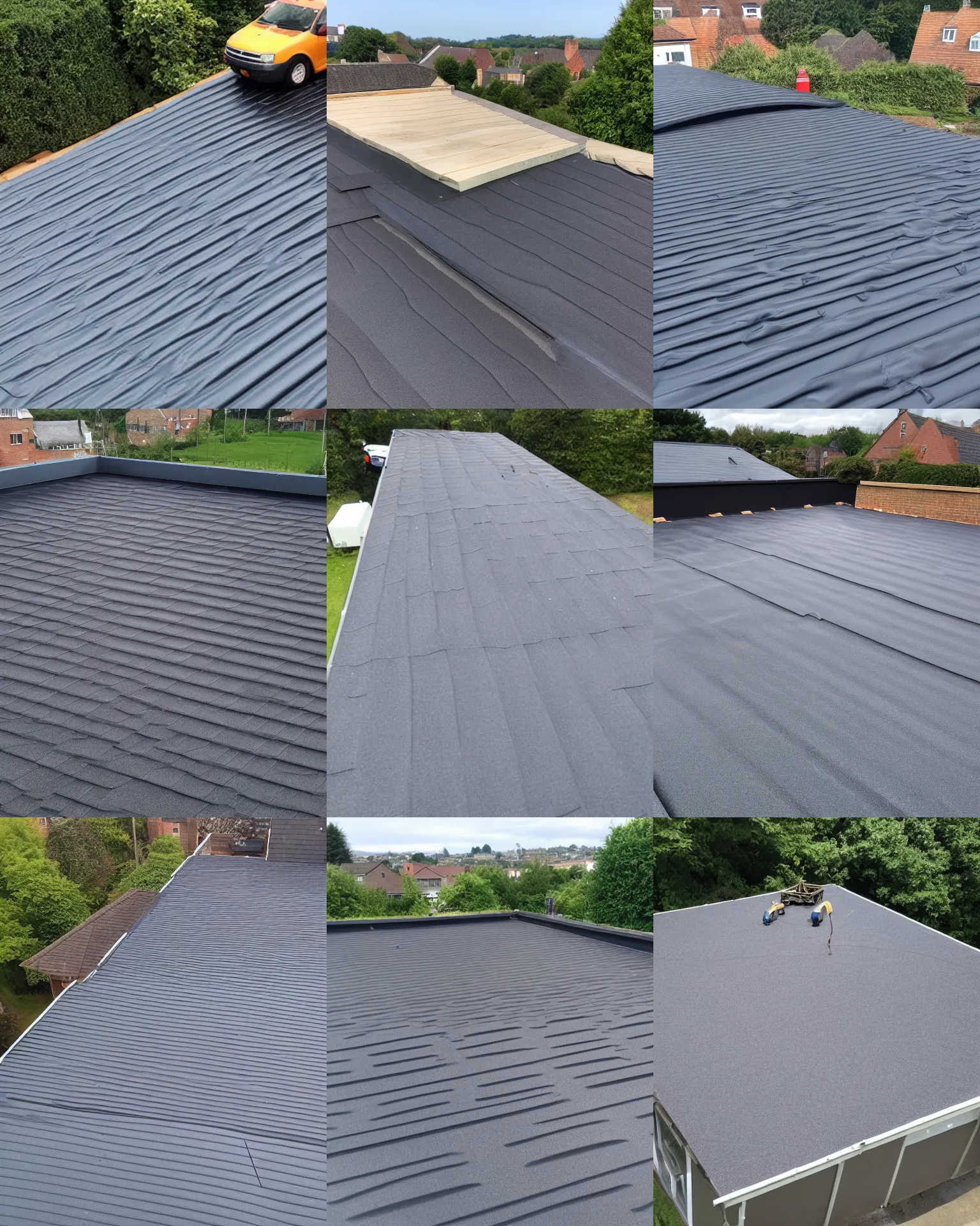 Prompt: rubber flat roofing installation services on garage roof halifax, elephant on roof