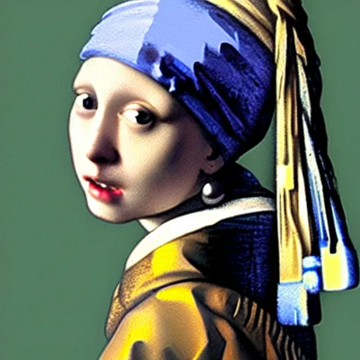 Image similar to girl with a pearl earring by johannes vermeer, by h r giger, trending on artstation