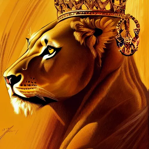 Prompt: highly detailed portrait of a majestic lioness queen in the form of a beautiful woman. d & d. art by eugene delacroix and james gurney. trending on artstation, intricate details, energetic composition, golden ratio, concept art, illustration, elegant art, global illuminaition