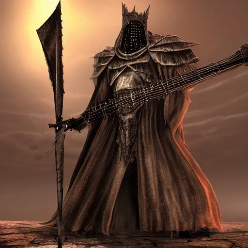 Image similar to guitar as a dark souls boss, matte painting