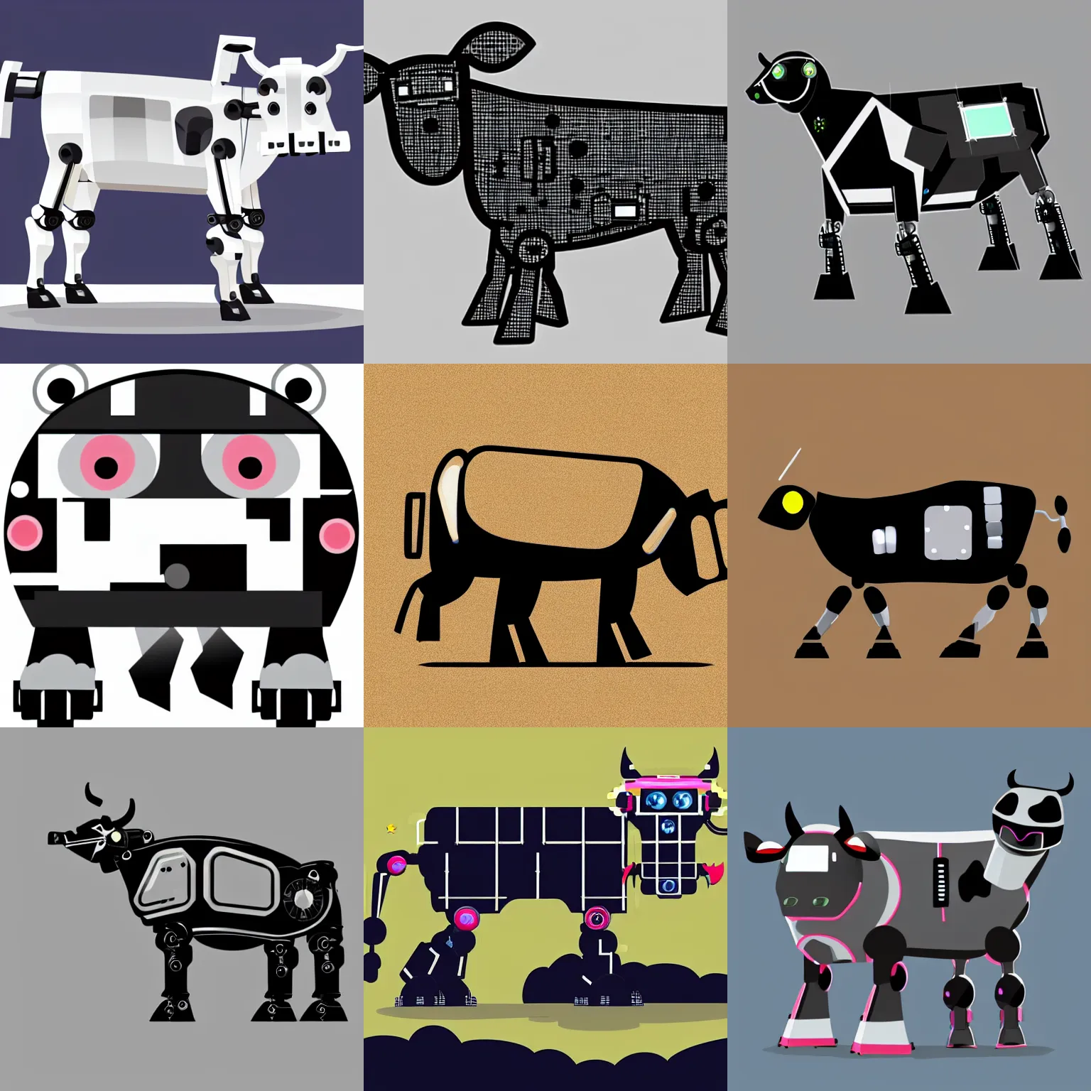 Prompt: a robot cow, vector, pixta. jp