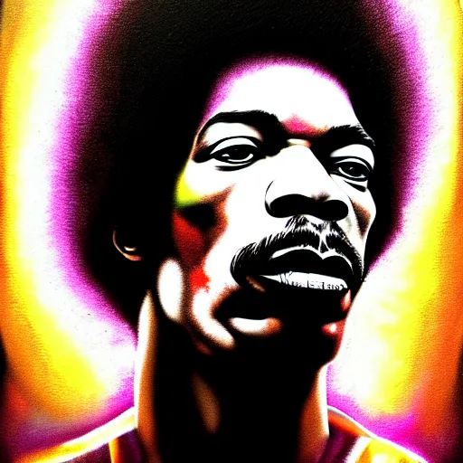 Image similar to portrait of jimi hendrix, extremely psychedelic, surreal, dramatic lighting, detailed, intricate, highly detailed, digital painting, artstation, concept art, smooth, sharp focus, illustration