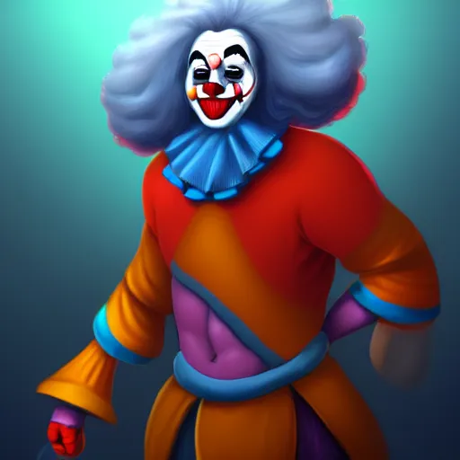 Image similar to buff wizard clown, digital painting, digital art, artstation, devian art, 4 k, hd