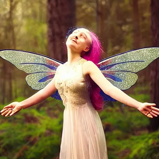 Image similar to a fairy with beautiful wings in the woods