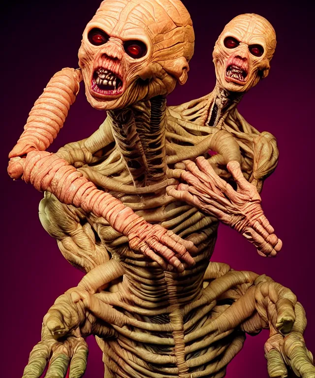 Image similar to hyperrealistic rendering, universal mummy by art of skinner and richard corben and jeff easley, product photography, action figure, sofubi, studio lighting, colored gels