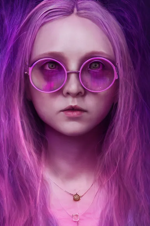 Prompt: Luna Lovegood, purple glasses, magical, forest, evening, pink mist, Harry Potter, symmetrical face, large eyes, hyper realistic, digital art, octane render, trending on artstation, artstationHD, artstationHQ, unreal engine, 4k, 8k