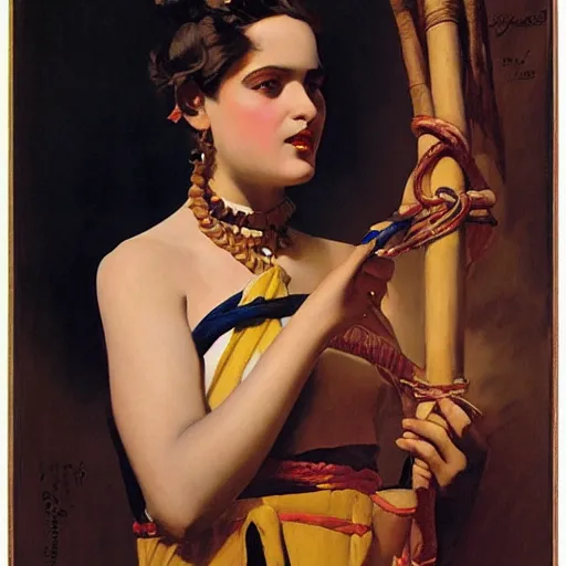 Image similar to portrait of a young snake charmer, morocco 1 9 2 0, by j. c. leyendecker, tamara de lempicka