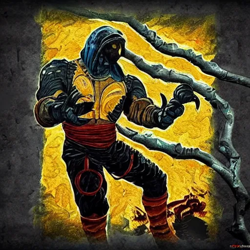 Image similar to mortal kombat in the style of van gogh