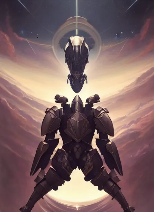 Image similar to symmetry, armored knight flying toward the sky, epic wide 2 8 mm, photorealistic, cinematography by ridley scott, highly detailed, high contrast, light reflection, nebula, trending on art station by artgem, by alex ross, by peter mohrbacher, by wlop, by ruan jia