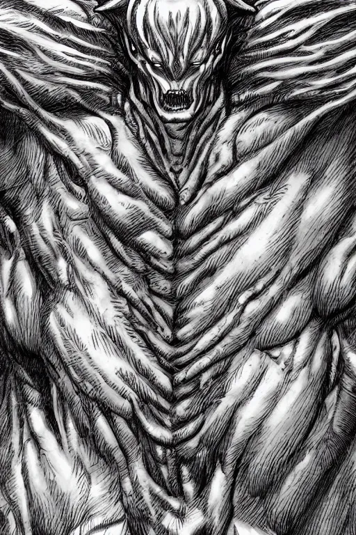Image similar to humanoid figure beast monster, highly detailed, digital art, sharp focus, trending on art station, kentaro miura manga art style