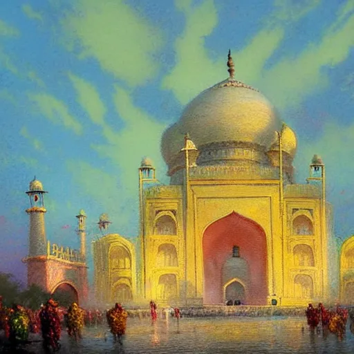 Prompt: beautiful saturated pastel painting of aftermath of India's independence by Thomas Kinkade