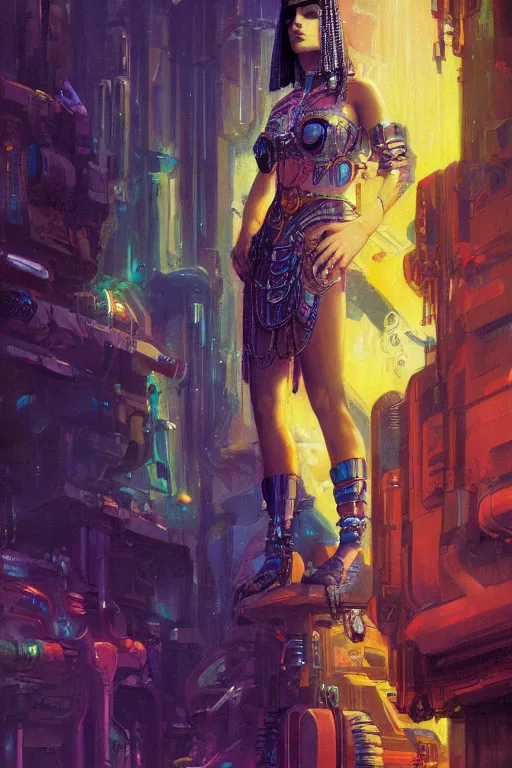 Image similar to a cyberpunk half length portrait of cleopatra, by paul lehr, jesper ejsing