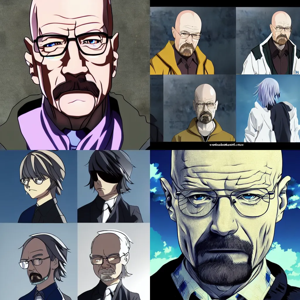 Prompt: walter white as an anime character, anime concept art