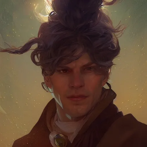 Prompt: portrait of an arcane wizard, D&D, fantasy, highly detailed, digital painting, artstation, smooth, sharp focus, illustration, art by artgerm and greg rutkowski and alphonse mucha