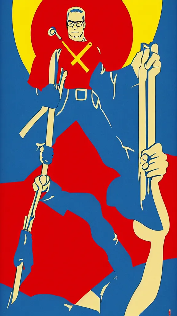 Image similar to Hank Hill holding a hammer and sickle, highly detailed Soviet propaganda poster, by Iraklij Toidze