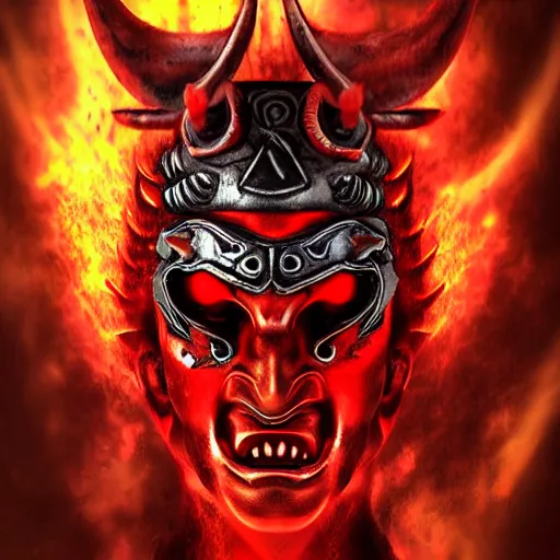 Image similar to demon samurai mask on hell by mario feng, mohamed reda