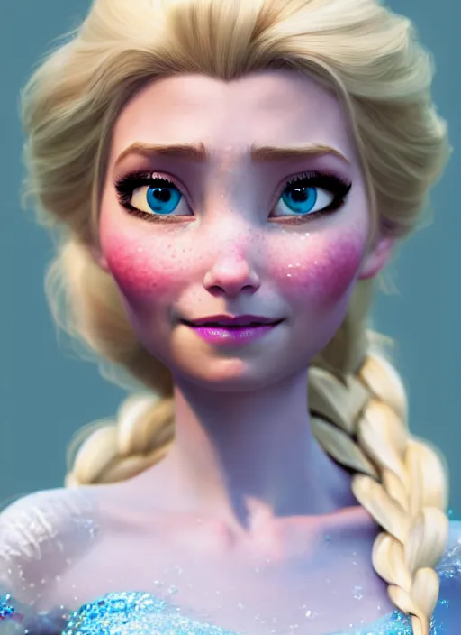 Image similar to Elsa from Frozen, au naturel, hyper detailed, digital art, trending in artstation, cinematic lighting, studio quality, smooth render, unreal engine 5 rendered, octane rendered, art style by klimt and nixeu and ian sprigger and wlop and krenz cushart