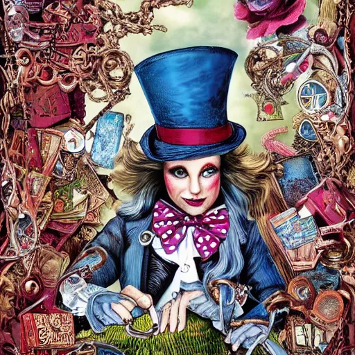 Image similar to alice in wonderland in chains, high detail