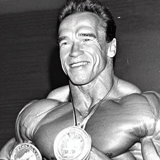 Photo Of Arnold Schwarzenegger Getting A Medal At His | Stable Diffusion