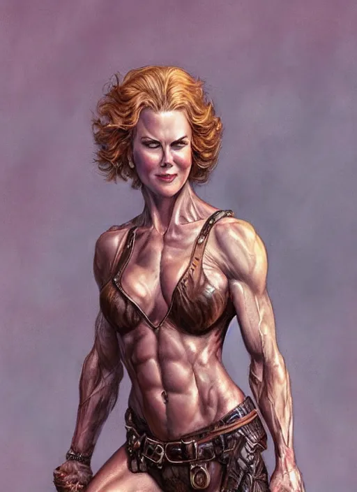 Prompt: muscled Nicole Kidman as a ruggedly handsome hero, intricate, elegant, highly detailed, centered, digital painting, artstation, concept art, smooth, sharp focus, illustration, artgerm, donato giancola, Joseph Christian Leyendecker, WLOP, Boris Vallejo, Artgerm