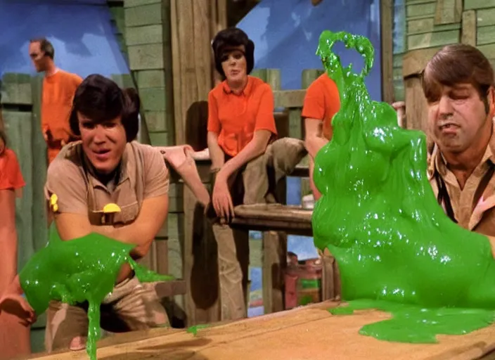 Prompt: the episode of M.A.S.H. where everyone gets covered with nickelodeon slime hd