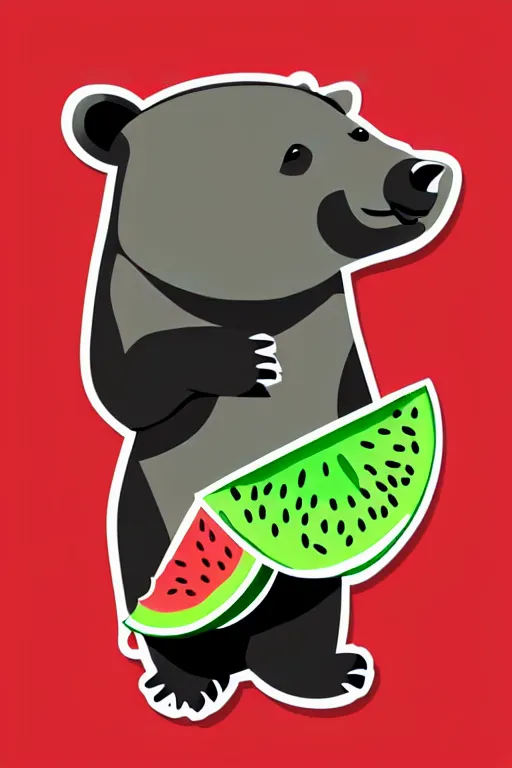 Image similar to Bear holding a watermelon, sticker, colorful, illustration, highly detailed, simple, smooth and clean vector curves, no jagged lines, vector art, smooth