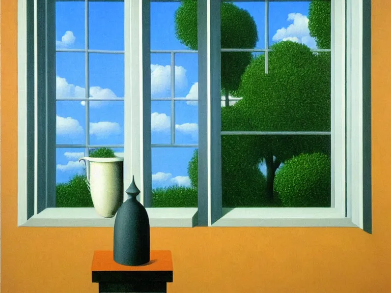 Image similar to the window, painting by rene magritte, high detail, high resolution