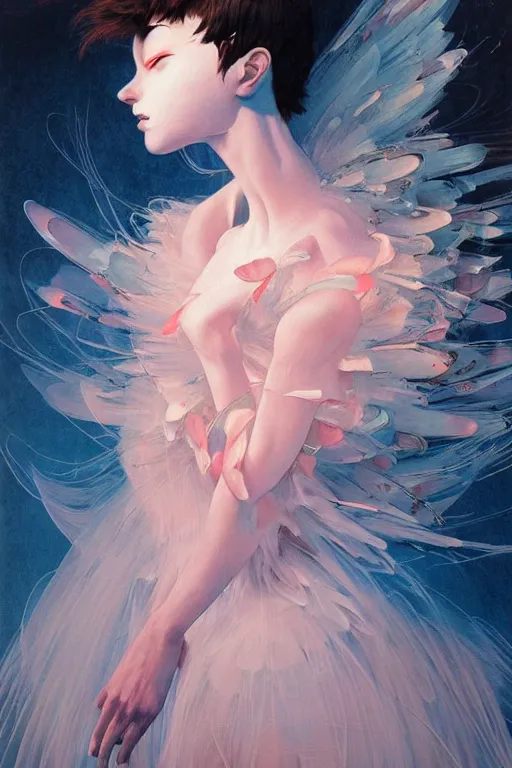 Image similar to prompt : figurative unique features ballerina portrait soft light painted by james jean and katsuhiro otomo and erik jones, inspired by akira anime, smooth face feature, intricate oil painting, high detail illustration, sharp high detail, manga and anime 1 9 9 9