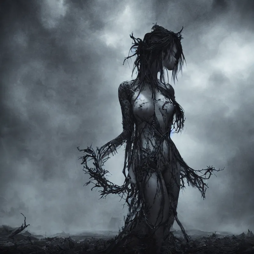 Image similar to stunning otherworldly Gothic goddess of beauty, dark and mysterious, atmospheric, ominous, eerie, cinematic, Epic, 8k, 4k, ultra detail, ultra realistic, rendered by awesomeness